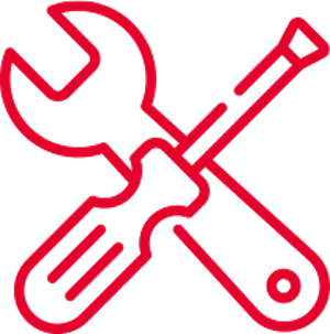 Rotes Symbol mit Schraubenschlüssel und Dreher